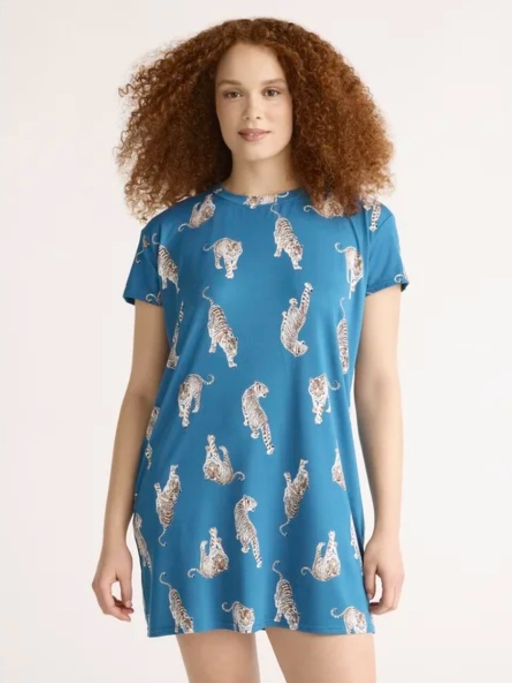 Joyspun Tiger Print Sleep Shirt Nightgown Small-Medium Pockets Short Sleeve Soft